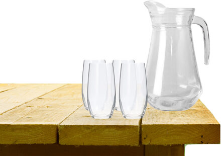 Excellent Houseware karaf schenkkan glas 1000 ml met 4x stuks waterglazen
