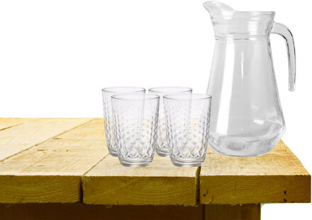 Excellent Houseware karaf schenkkan glas 1000 ml met 6x stuks waterglazen