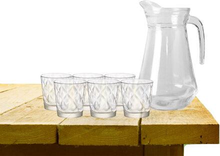 Excellent Houseware karaf schenkkan glas 1000 ml met 6x stuks waterglazen