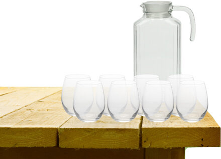 Excellent Houseware karaf schenkkan glas 1700 ml met 8x stuks Oval waterglazen