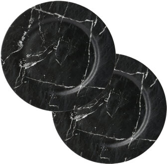 Excellent Houseware Kerstdiner/diner onderborden - 12x - D33 cm - kunststof - zwart marmer look