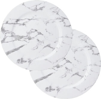 Excellent Houseware Kerstdiner/diner onderborden - 8x - D33 cm - kunststof - wit marmer look
