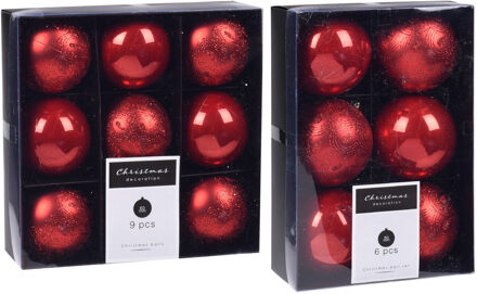 Excellent Houseware Kerstversiering kunststof kerstballen rood 6 en 8 cm pakket van 30x stuks - Kerstbal