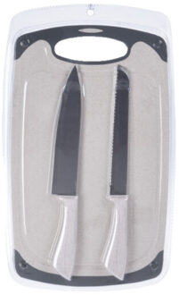 Excellent Houseware Keuken messen set - met snijplank - grijs - koken - kunststof en metaal