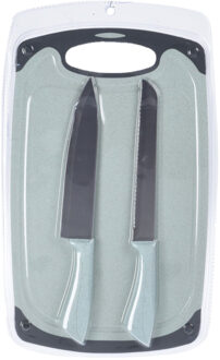 Excellent Houseware Keuken messen set - met snijplank - groen - koken - kunststof en metaal