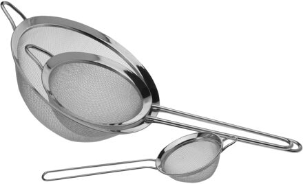 Excellent Houseware Keuken vergieten met handvat set - 3 maten - rvs - Dia 8/14/20 cm