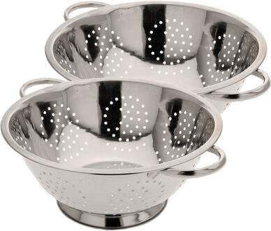 Excellent Houseware Keuken vergieten/zeef set 2x stuks - op voet - RVS - 24 x 10 en 29 x 13 cm