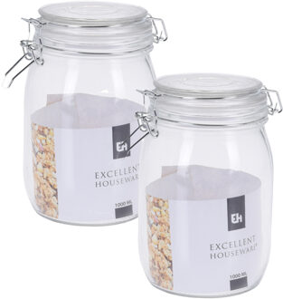 Excellent Houseware keuken voedsel opslagpotten - 2x - 1000 ML - met beugel sluiting - glas