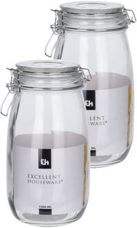 Excellent Houseware keuken voedsel opslagpotten - 2x stuks - 1500 ML - met beugel sluiting - glas