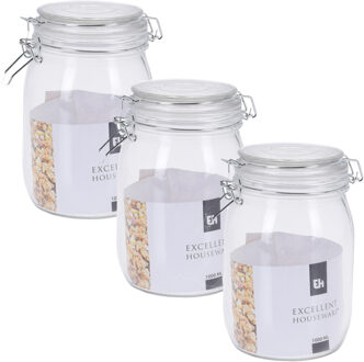 Excellent Houseware keuken voedsel opslagpotten - 3x - 1000 ML - met beugel sluiting - glas