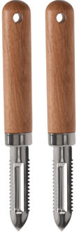 Excellent Houseware Keukengerei fruit aardappel schilmes - 2x stuks - RVS - houten handvat - 18 cm