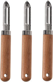 Excellent Houseware Keukengerei fruit aardappel schilmes - 3x - RVS - houten handvat - 18 cm