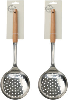 Excellent Houseware Keukengerei schuimspaan - 2x - RVS steel en houten handvat - 32 cm
