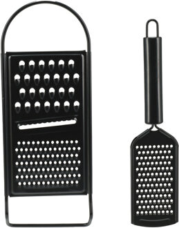 Excellent Houseware Keukenrasp - set van 2 - zwart - RVS - 29 en 24 cm - kook/keukengerei