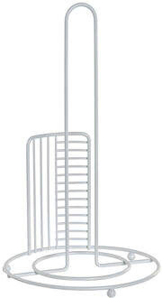 Excellent Houseware Keukenrolhouder - chrome metaal - wit - 18 x 31 cm