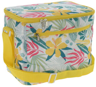 Excellent Houseware Kleine koeltas voor lunch Tropical Flowers geel/creme 30 x 20 x 25 cm 12 liter - Koeltas