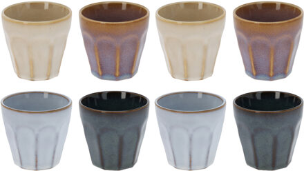 Excellent Houseware Kleine luxe gekleurde porseleinen espresso koffiekopjes - set 8x stuks - 90 ml