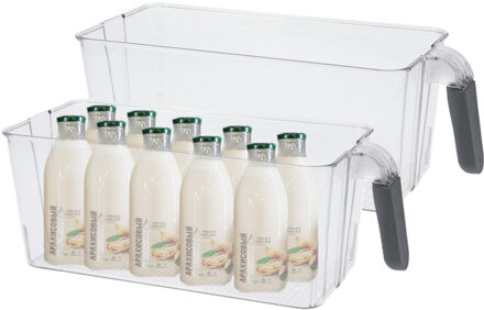 Excellent Houseware Koelkast/keuken organizer bak - 2x - transparant - kunststof - L30 x B13 x H11 cm - groente lade