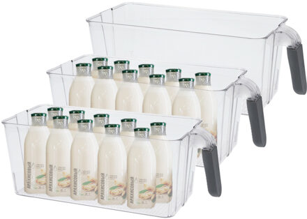 Excellent Houseware Koelkast/keuken organizer bak - 3x - transparant - kunststof - L30 x B13 x H11 cm - groente lade