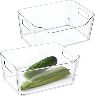 Excellent Houseware Koelkast/keuken organizer mand/bak - 2x - transparant - kunststof - L23 x B16 x H9 cm - groente lade