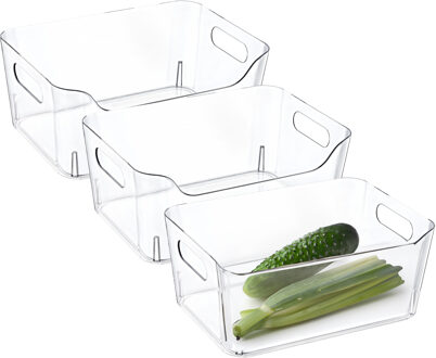 Excellent Houseware Koelkast/keuken organizer mand/bak - 3x - transparant - kunststof - L23 x B16 x H9 cm - groente lade
