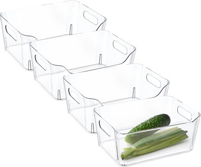 Excellent Houseware Koelkast/keuken organizer mand/bak - 4x - transparant - kunststof - L23 x B16 x H9 cm - groente lade