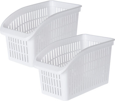 Excellent Houseware Koelkast/keuken organizer open mand - 2x - wit - kunststof - L29 x B13 x H17 cm - Keukenkastorganize