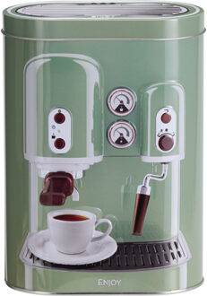Excellent Houseware Koffie bewaarblik - metaal - retro koffiemachine groen - 13x8x19 cm - cups/bonen/filterkoffie