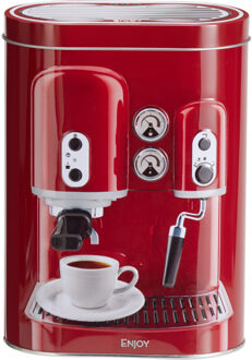 Excellent Houseware Koffie bewaarblik - metaal - retro koffiemachine rood - 13x8x19 cm - cups/bonen/filterkoffie
