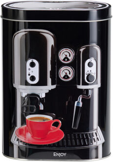 Excellent Houseware Koffie bewaarblik - metaal - retro koffiemachine zwart - 13x8x19 cm - cups/bonen/filterkoffie