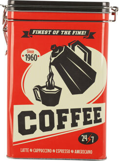 Excellent Houseware Koffie bewaarblik - metaal - retro print rood - 13 x 8 x 18 cm - cups/bonen/filterkoffie