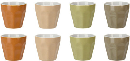 Excellent Houseware Koffie/espresso kleine kopjes - set van 12x stuks - porselein - Earth colours - 90 ml - Koffie- en t Multikleur