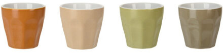 Excellent Houseware Koffie/espresso kleine kopjes - set van 4x stuks - porselein - Earth colours - 90 ml - Koffie- en th Multikleur