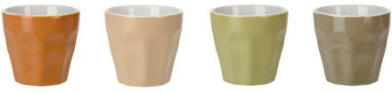 Excellent Houseware Koffie/espresso kleine kopjes - set van 4x stuks - porselein - Earth colours - 90 ml Multi