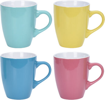 Excellent Houseware Koffie mokken/bekers Costa - 4x - keramiek - met oor - 340 ml - Bekers Blauw