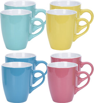 Excellent Houseware Koffie mokken/bekers Costa - 8x - keramiek - met oor - 340 ml