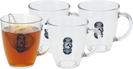 Excellent Houseware Koffie/thee glas - 4x - onbreekbaar kunststof - 380 ml - herbruikbaar