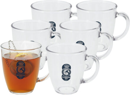 Excellent Houseware Koffie/thee glas - 6x - onbreekbaar kunststof - 380 ml - herbruikbaar