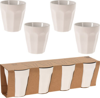 Excellent Houseware koffie/thee mokken - 8x - wit - porselein - 250 ml - Bekers