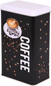 Excellent Houseware Koffieblik/bewaarblik - zwart - coffee print - 800 ml - rechthoekig