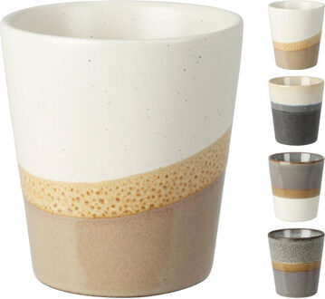 Excellent Houseware Koffiemok - 4x - Steen - glans afwerking - 200ml - H8 x D7,5 cm