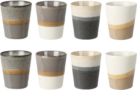 Excellent Houseware Koffiemok - 8x - Steen - glans afwerking - 200ml - H8 x D7,5 cm