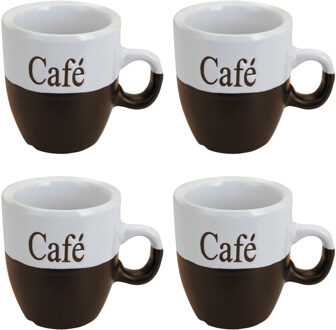 Excellent Houseware Koffiemok - set 4x stuks - donkerbruin - keramiek - 150 ml - Bekers