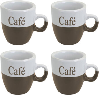 Excellent Houseware Koffiemok - set 4x stuks - lichtbruin - keramiek - 150 ml - Bekers