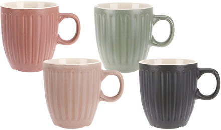 Excellent Houseware Koffiemok / theemok Line - 4x - kleurenmix - 150 ml - mokken - aardewerk