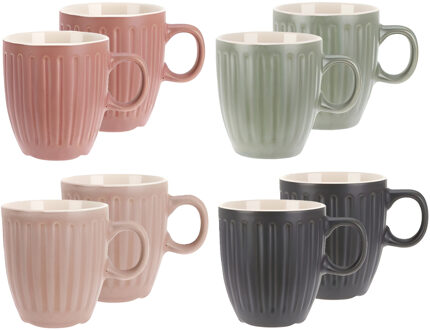 Excellent Houseware Koffiemok / theemok Line - 8x - kleurenmix - 150 ml - mokken - aardewerk