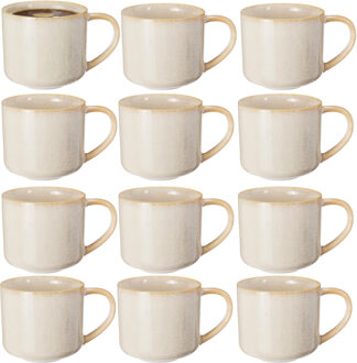 Excellent Houseware Koffiemok/theemok Rustic - set van 12x - beige - 330 ml - mokken - keramiek