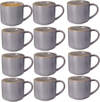 Excellent Houseware Koffiemok/theemok Rustic - set van 12x - blauw - 330 ml - mokken - keramiek