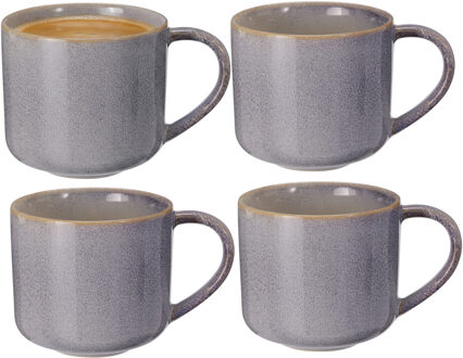 Excellent Houseware Koffiemok/theemok Rustic - set van 4x - blauw - 330 ml - mokken - keramiek
