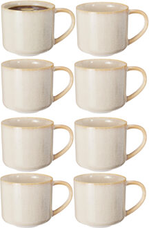 Excellent Houseware Koffiemok/theemok Rustic - set van 8x - beige - 330 ml - mokken - keramiek